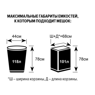 Мешки для мусора на 100 литров черные (50 мкм, в пачке 10 штук, 70x110 см)