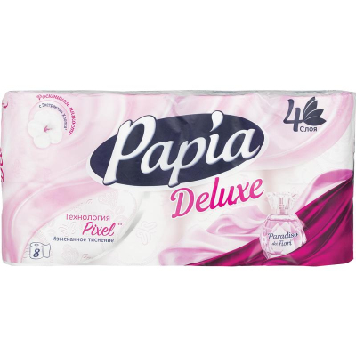 Бумага туалетная Papia Deluxe 4-слойная белая с цветочным ароматом (8 рулонов в упаковке)