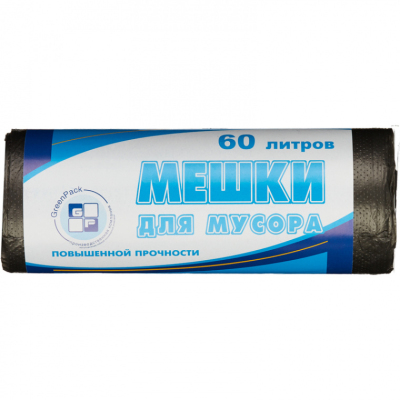 Мешки для мусора на 60 л черные (ПНД, 10 мкм, в рулоне 25 шт, 60х80 см)