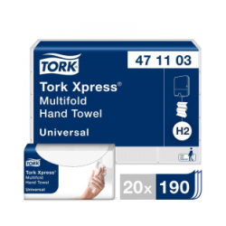 Полотенца бумажные листовые Tork Universal H2 Z-сложения 2-слойные 20 пачек по 190 листов (артикул производителя 471103)